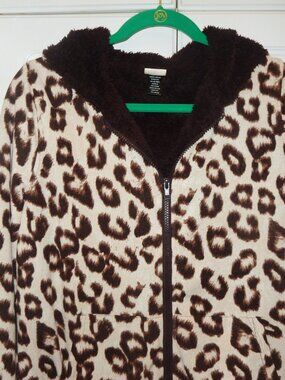 Fresh Brewed Leopard Print Full Zip Hooded Jacket Size XL Adorable!